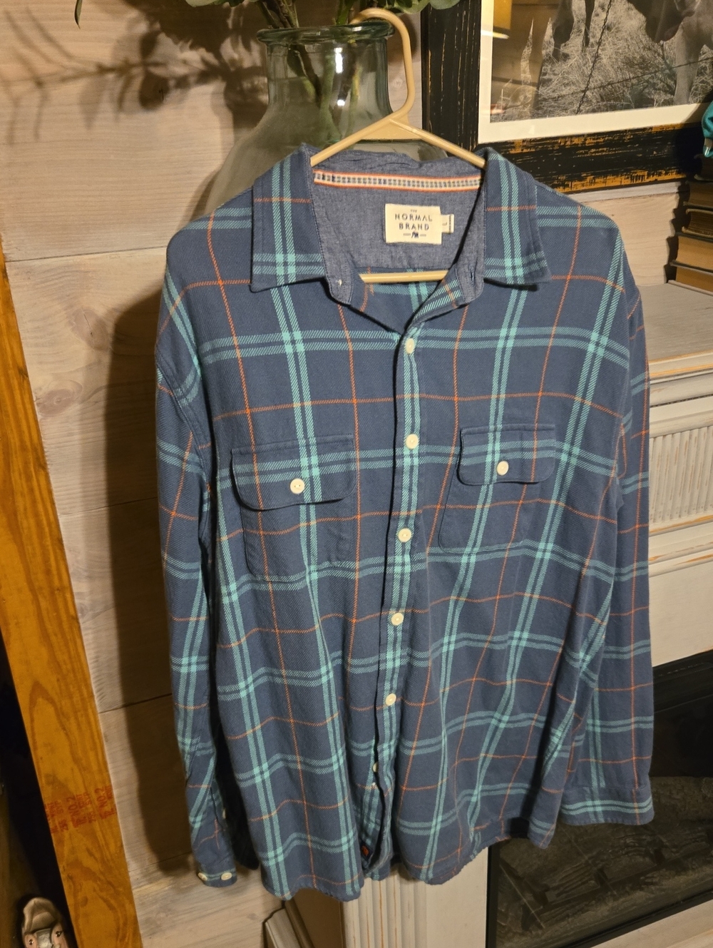 The Normal Brand Teal and Rust Plaid Button-Down Shirt